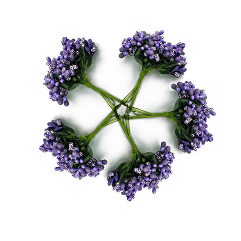 Purple Artificial Pollen Flower Set Of 4 Bunch